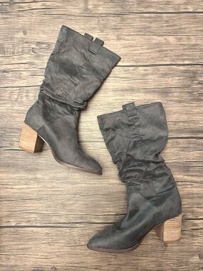 Report Gray Slouchy Mid-Calf Block Heel Boots
